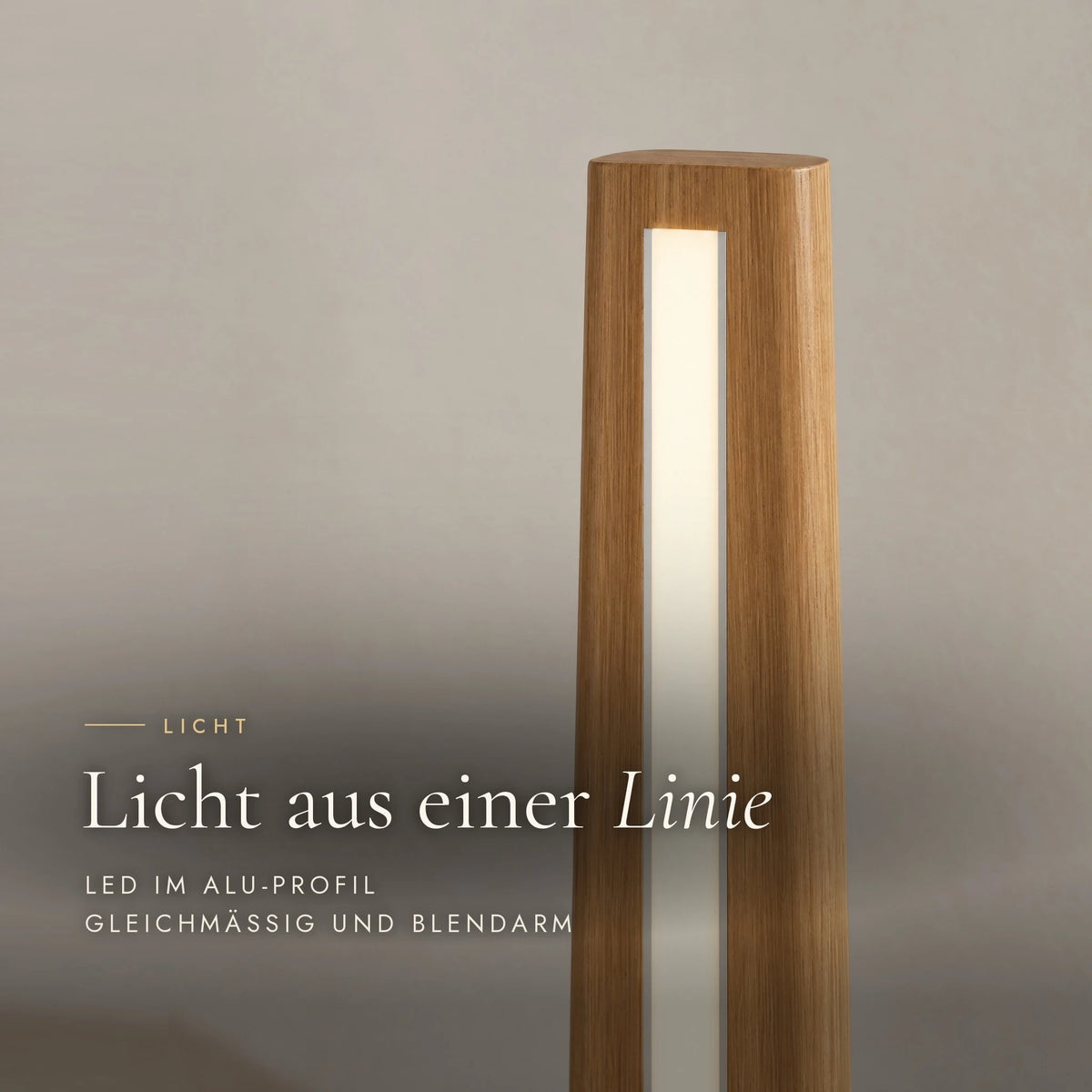 Stella floor lamp: close-up of the LED light line in the aluminium profile at the top