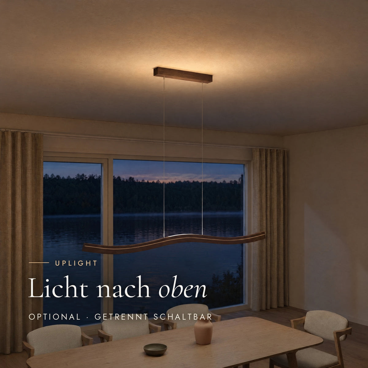 Fiona Meridian mit optionalem Uplight: zusätzliches Licht nach oben an die Decke, getrennt schaltbar