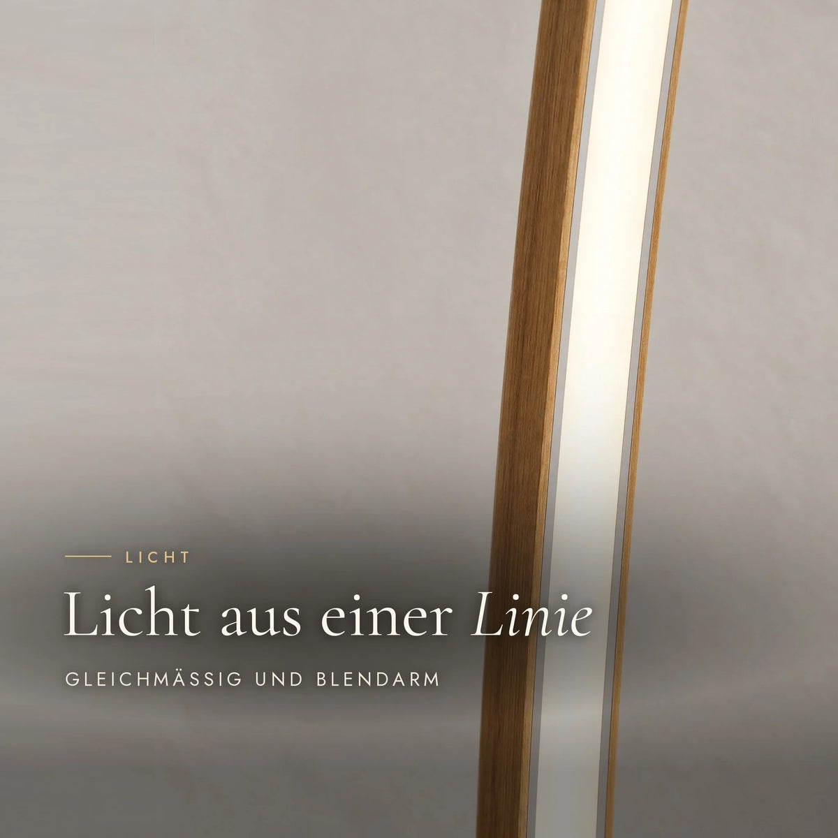 Close-up of the Candor floor lamp's light line: opal cover in an aluminium profile for even, low-glare light
