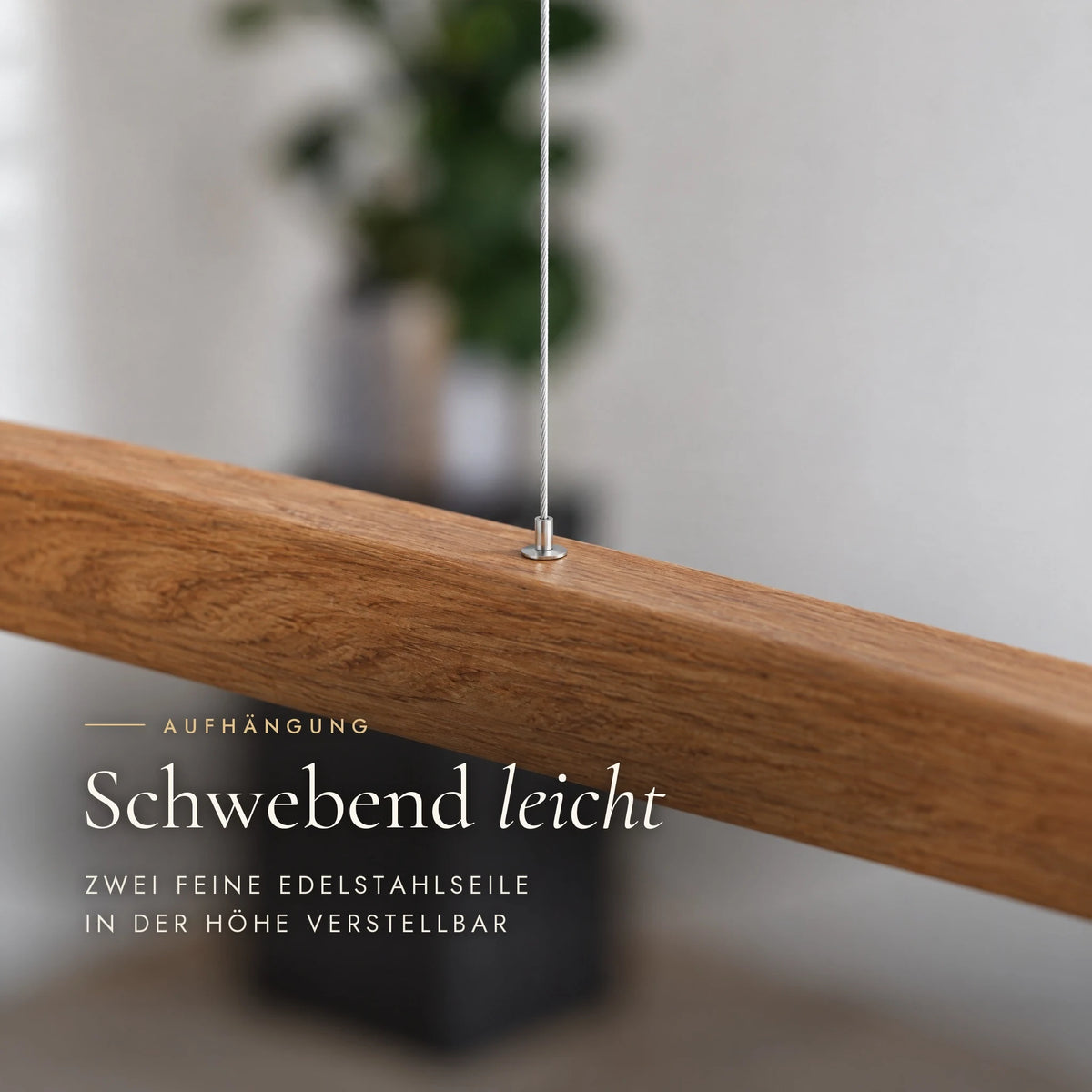 Elia pendant light suspension: two fine stainless steel cables, height-adjustable