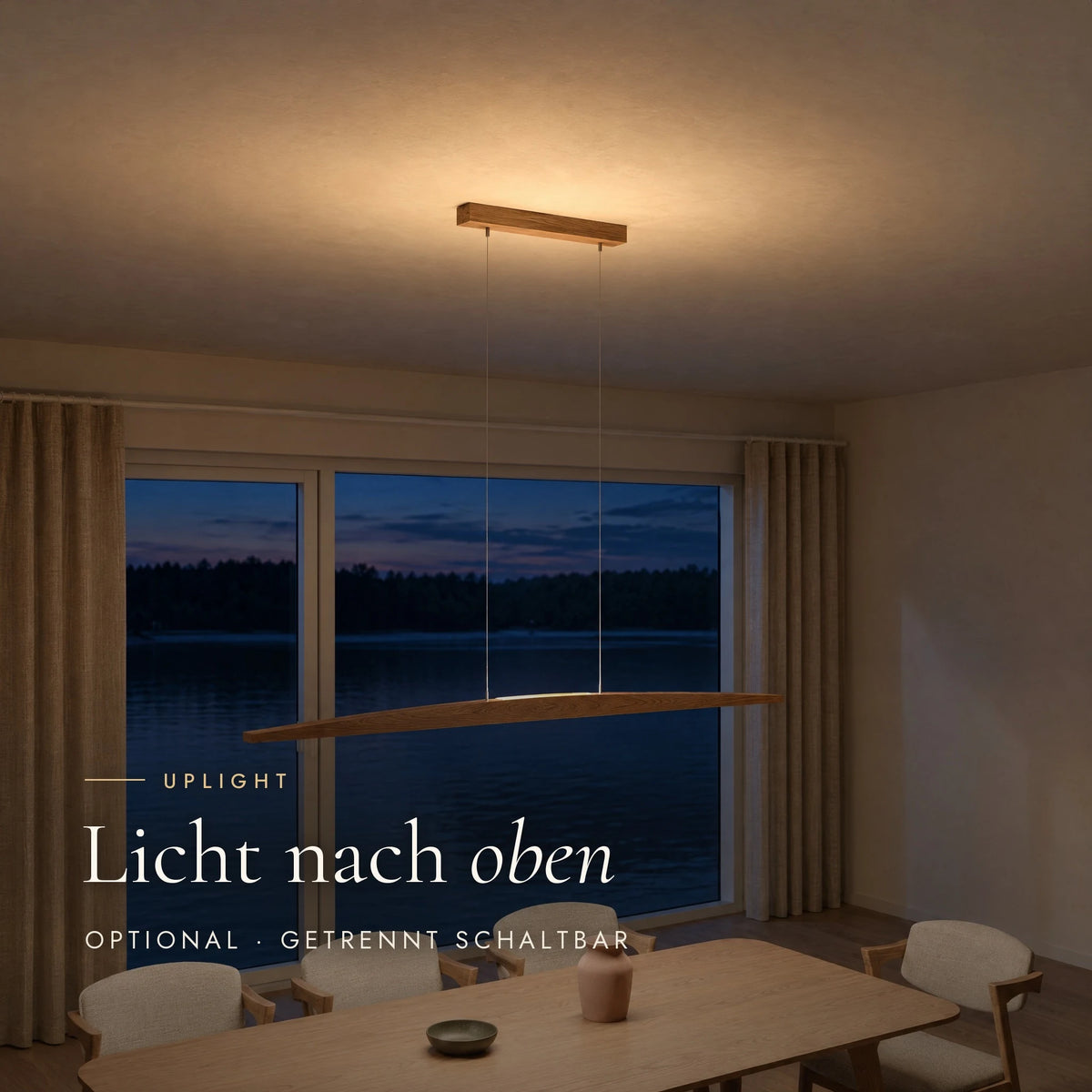 Elia pendant light with optional central uplight: additional light up towards the ceiling, switchable separately