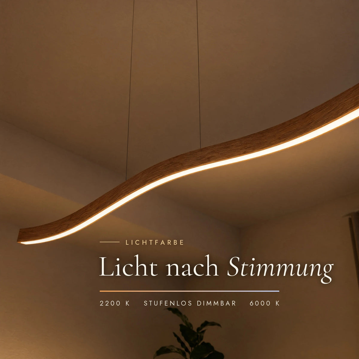 Leuchtende Unterseite der Pendelleuchte Fiona: Lichtfarbe von 2200 bis 6000 Kelvin einstellbar und stufenlos dimmbar