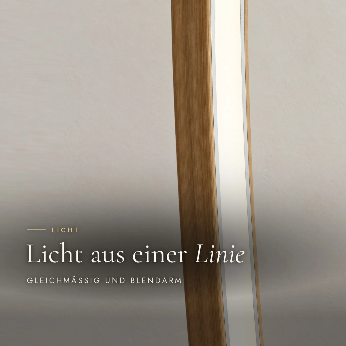 Close-up of the Fulgor floor lamp's light line: opal cover in an aluminium profile for even, low-glare light