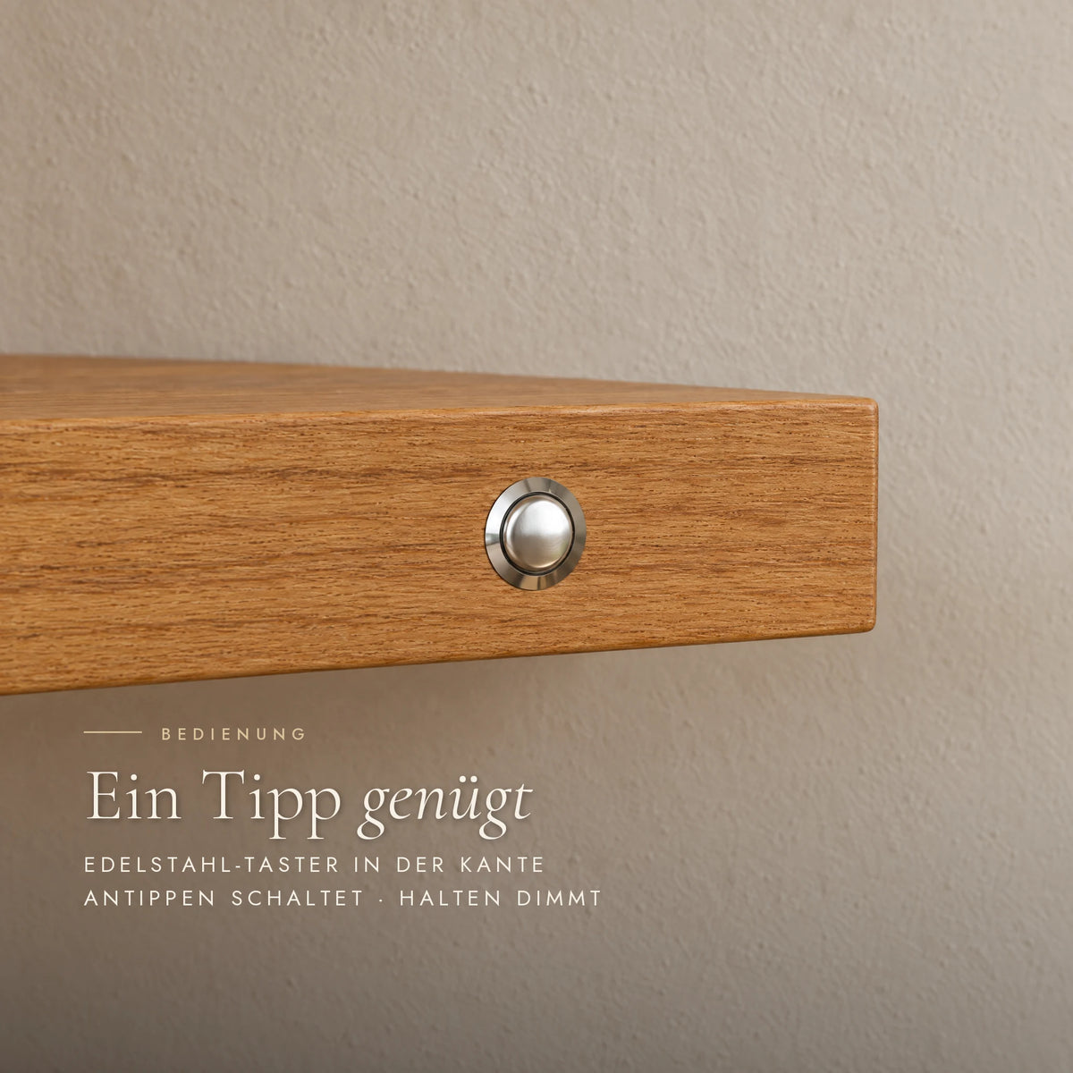 Edelstahl-Taster bündig in der Vorderkante des Levia Wandboards