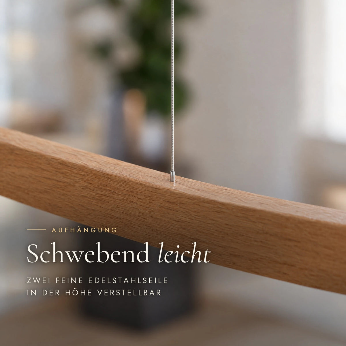 Lyra pendant light suspended from two fine stainless steel cables, height-adjustable