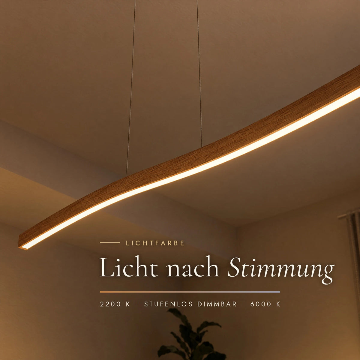 Lyra pendant light with adjustable colour temperature from 2200 to 6000 Kelvin, continuously dimmable