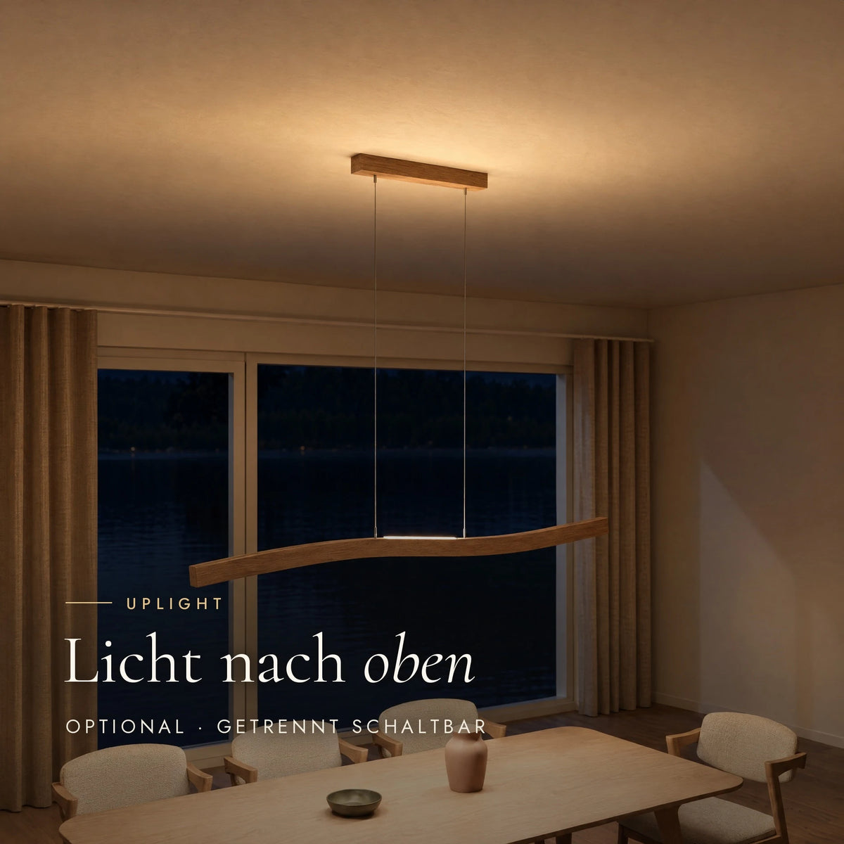 Lyra pendant light with optional uplight shining towards the ceiling, switchable separately