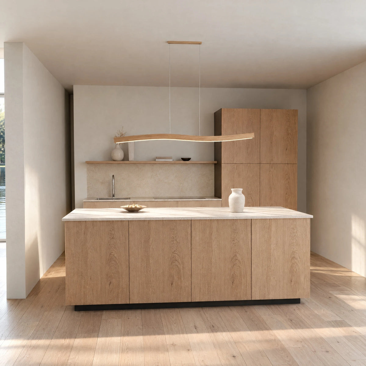 Lyra oak pendant light above a kitchen island