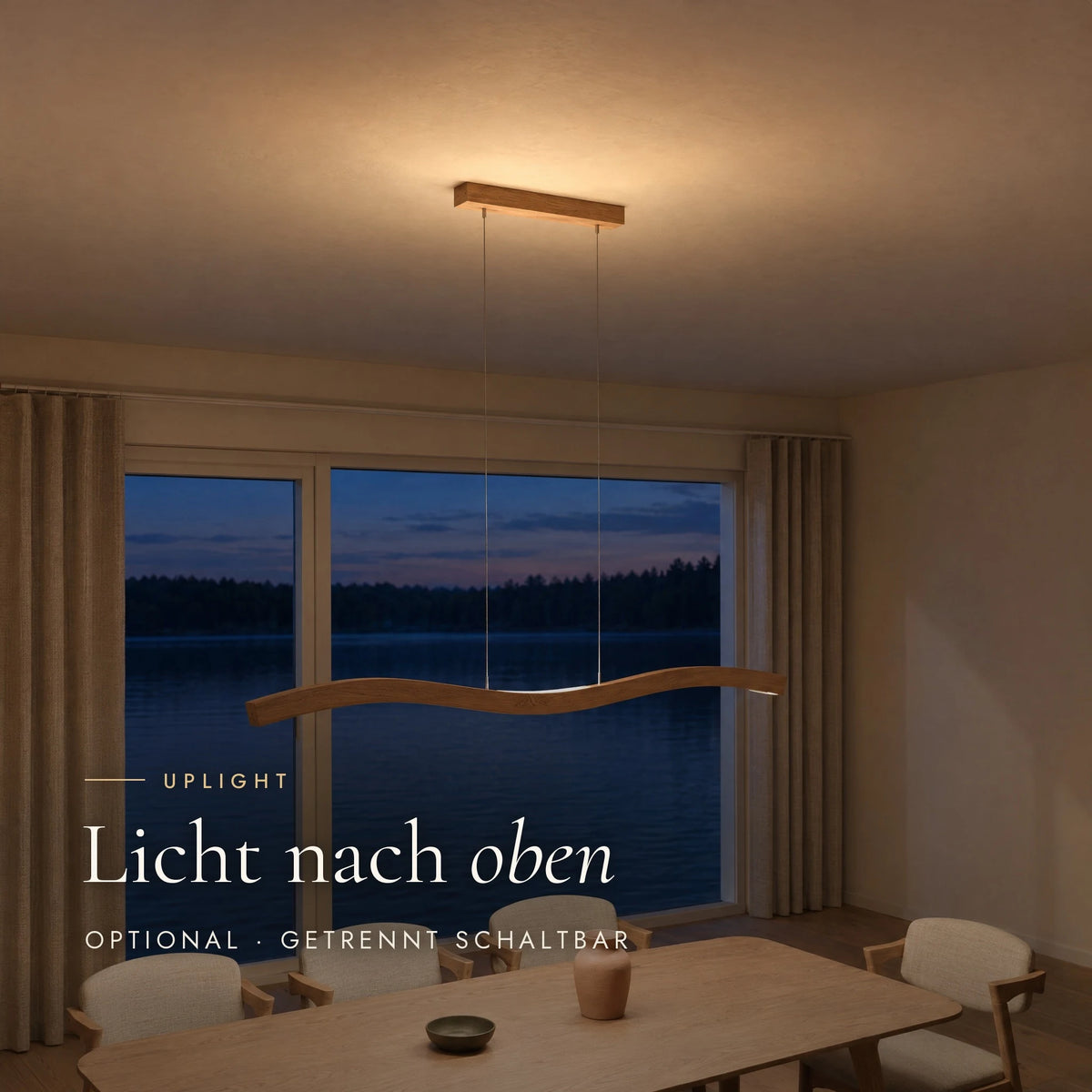 Mila pendant light with optional uplight shining towards the ceiling, switchable separately