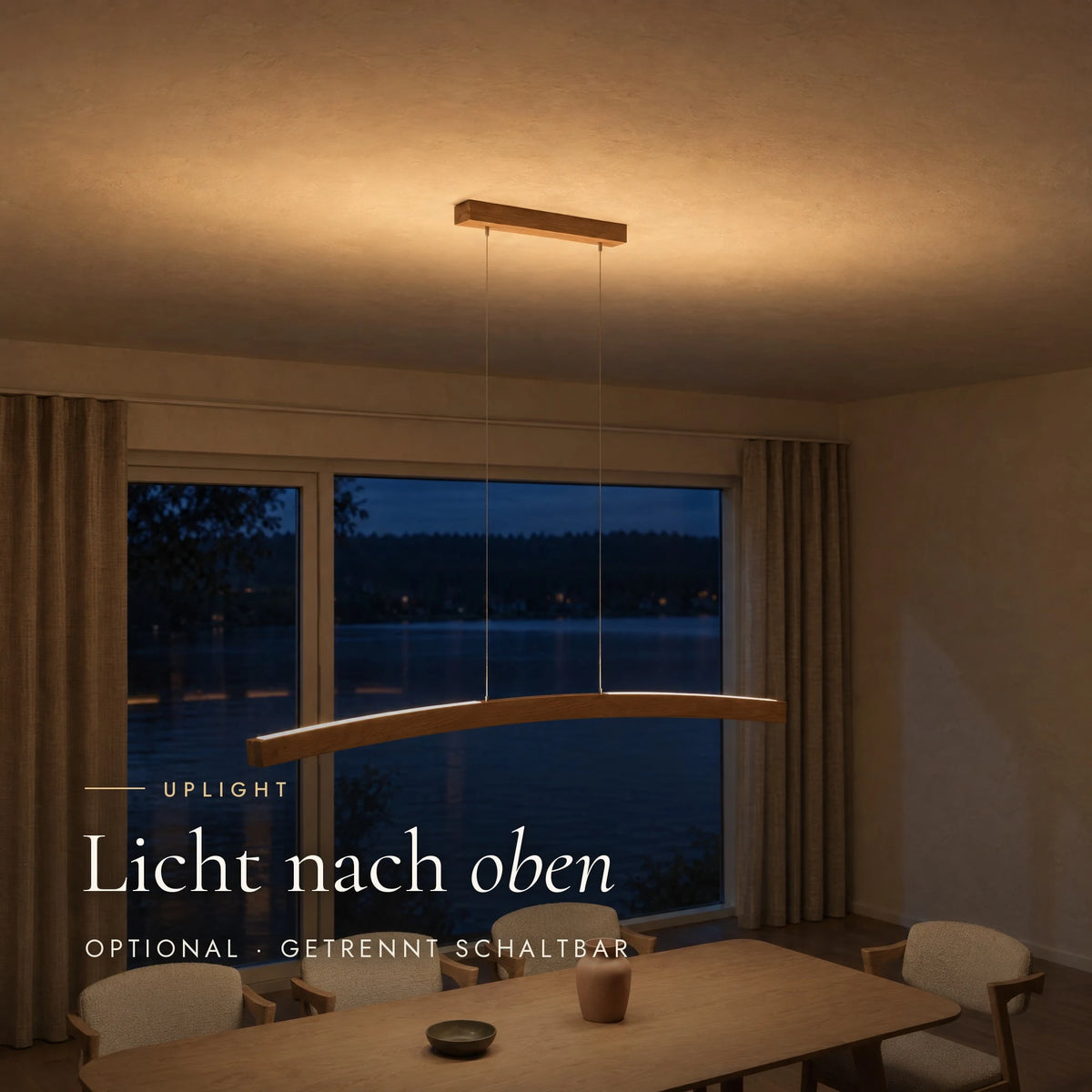 Novara pendant light with optional uplight: additional light up towards the ceiling, switchable separately