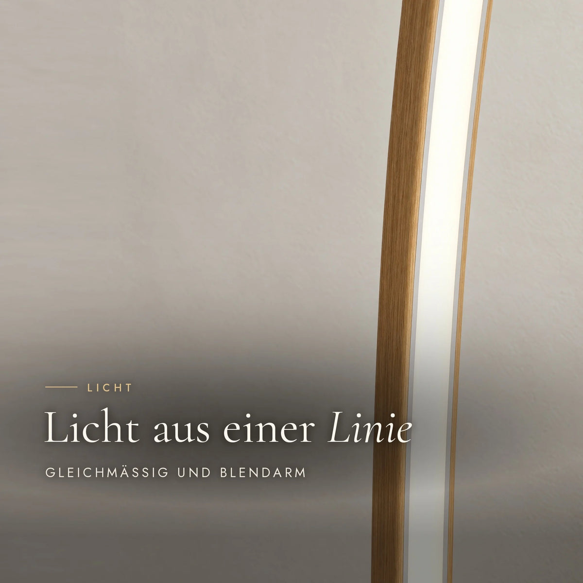Close-up of the Solara floor lamp's light line: opal cover in an aluminium profile for even, low-glare light