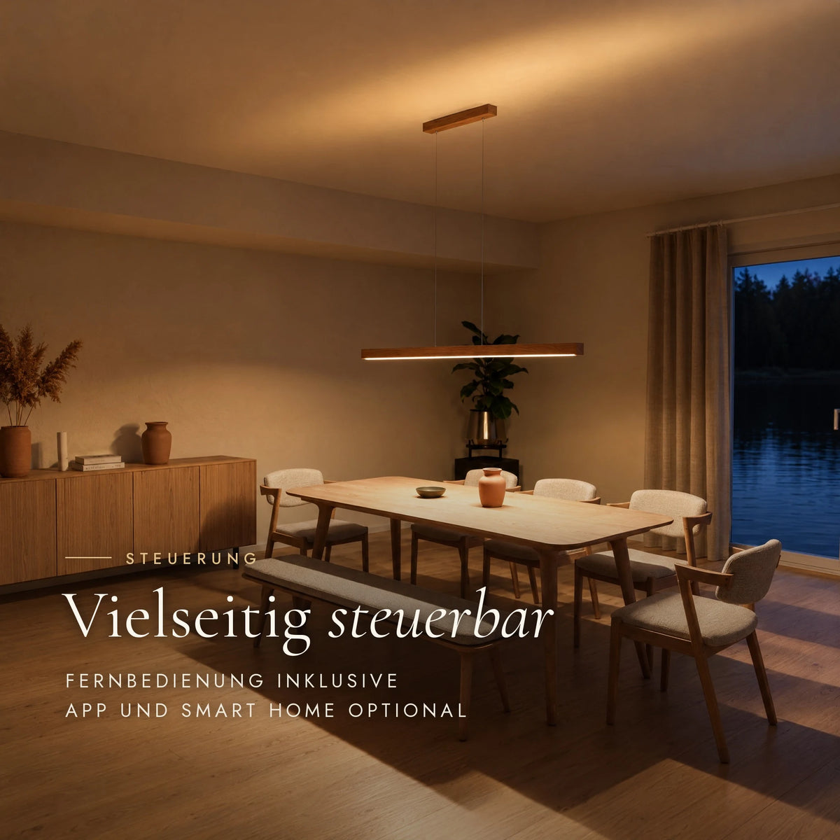 Steuerung der Pendelleuchte Tara: Fernbedienung inklusive, App und Smart Home optional