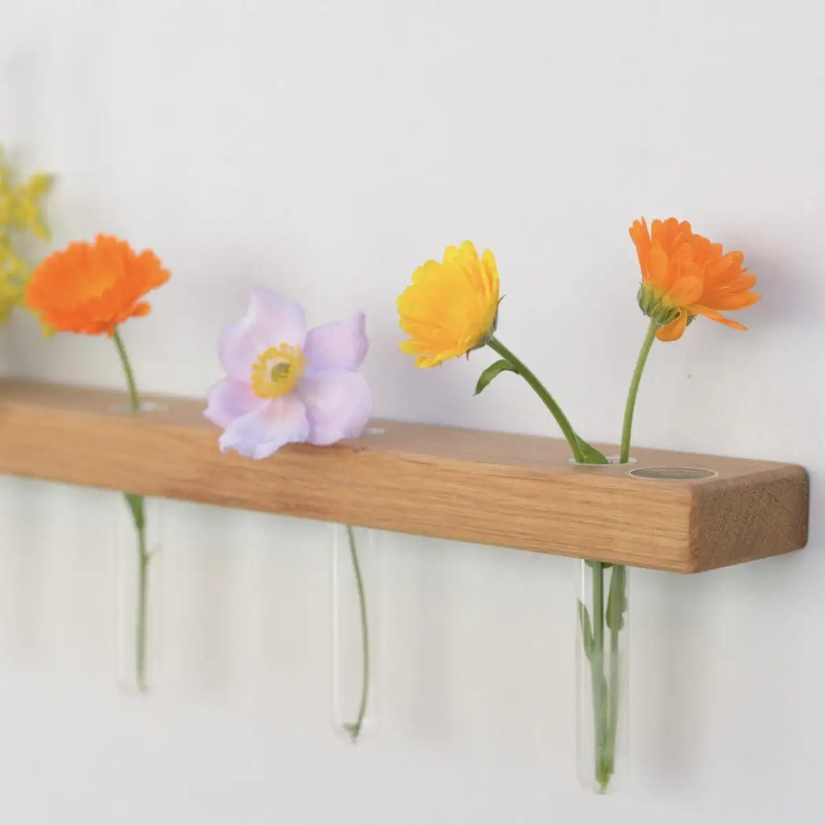"Verde" – die Holzvasenleiste für stilvolle Wanddekoration mit frischen Blumen.